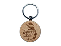 Christmas Penguin Going to North Pole Engraved Wood Round Keychain Tag Charm