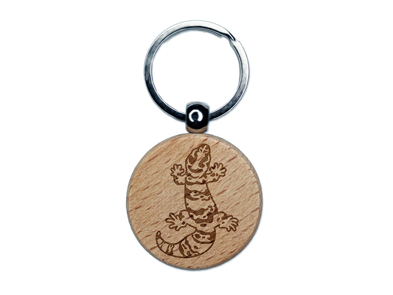 Chubby Leopard Gecko Lizard Engraved Wood Round Keychain Tag Charm