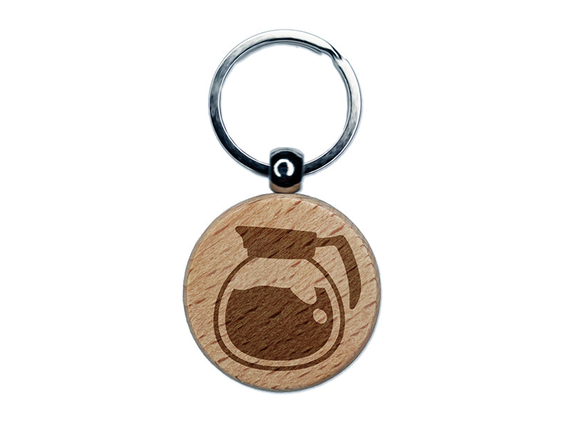 Coffee Pot Engraved Wood Round Keychain Tag Charm