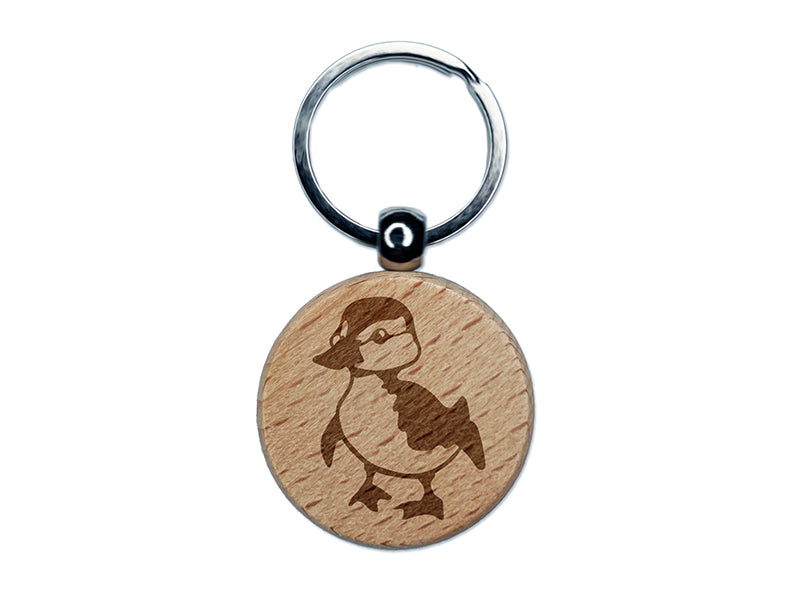 Cute Baby Duck Duckling Engraved Wood Round Keychain Tag Charm