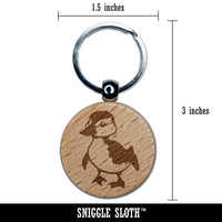 Cute Baby Duck Duckling Engraved Wood Round Keychain Tag Charm