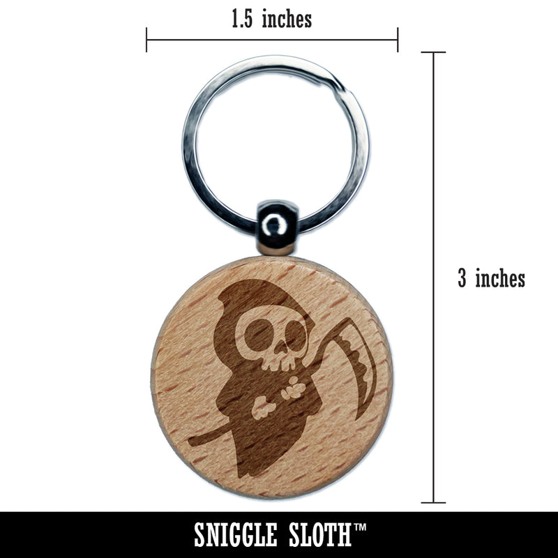 Cute Grim Reaper Death Halloween Engraved Wood Round Keychain Tag Charm