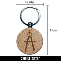 Drafting Geometric Compass Mechanical Engineer Engraved Wood Round Keychain Tag Charm