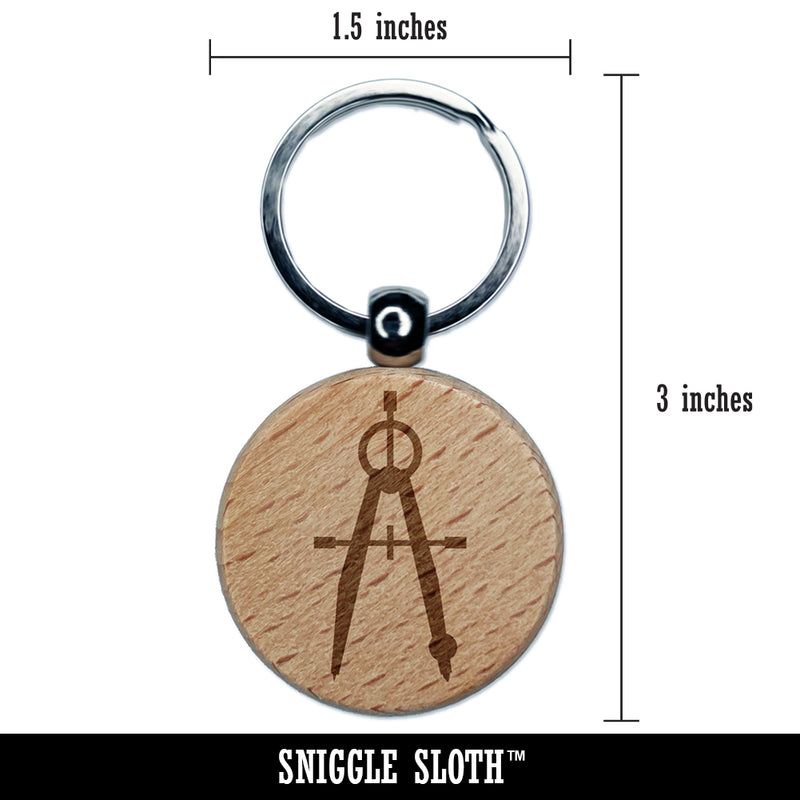 Drafting Geometric Compass Mechanical Engineer Engraved Wood Round Keychain Tag Charm