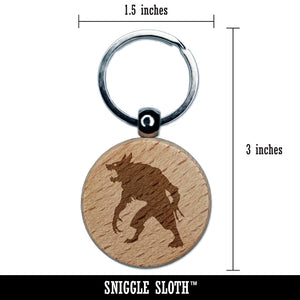 Ferocious Werewolf Monster Halloween Engraved Wood Round Keychain Tag Charm