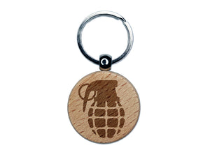 Cartoon Hand Grenade Engraved Wood Round Keychain Tag Charm