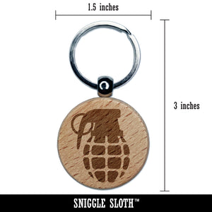 Cartoon Hand Grenade Engraved Wood Round Keychain Tag Charm