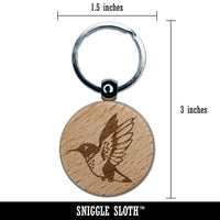 Hummingbird in Flight Engraved Wood Round Keychain Tag Charm