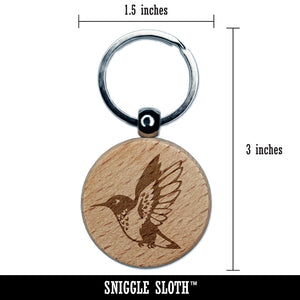 Hummingbird in Flight Engraved Wood Round Keychain Tag Charm