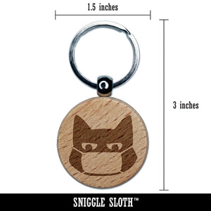 Judgmental Cat Wearing Mask Engraved Wood Round Keychain Tag Charm