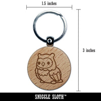 Kawaii Cute Owl Bird Engraved Wood Round Keychain Tag Charm