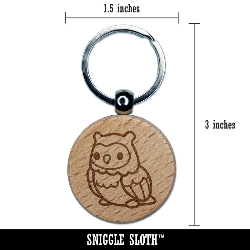 Kawaii Cute Owl Bird Engraved Wood Round Keychain Tag Charm