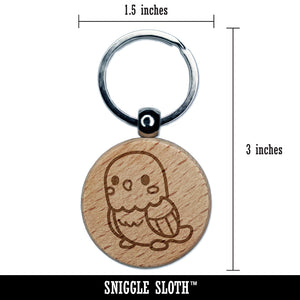 Kawaii Cute Parakeet Budgie Bird Engraved Wood Round Keychain Tag Charm