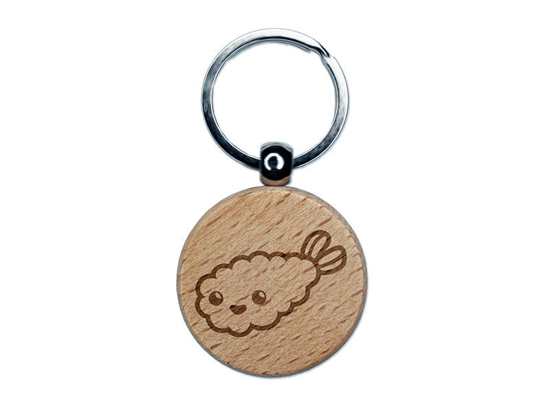 Kawaii Cute Shrimp Tempura Ebi Engraved Wood Round Keychain Tag Charm