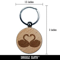 Kissing Swans Forming a Heart Engraved Wood Round Keychain Tag Charm