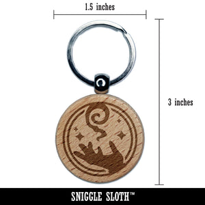 Mage Wizard Magic Spell Engraved Wood Round Keychain Tag Charm