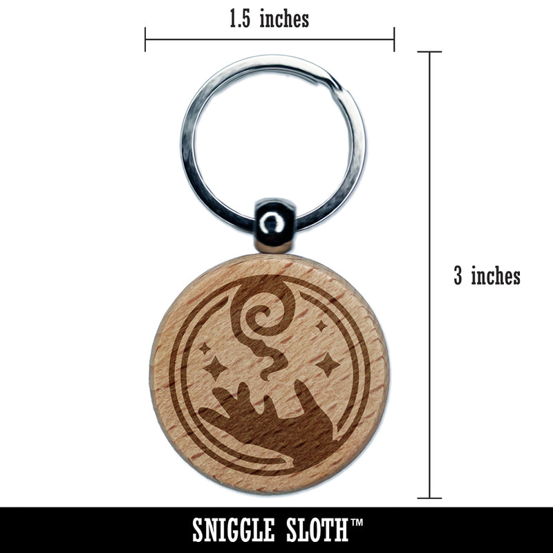 Mage Wizard Magic Spell Engraved Wood Round Keychain Tag Charm