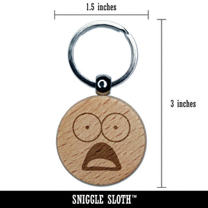 Mouth Agape Shocked Face Engraved Wood Round Keychain Tag Charm