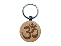 Om Aum Hinduism Buddhism Jainism Yoga Symbol Engraved Wood Round Keychain Tag Charm