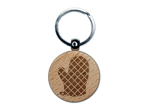 Oven Mitt Engraved Wood Round Keychain Tag Charm