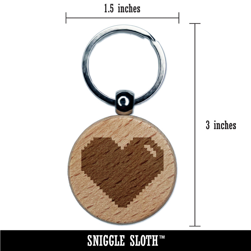 Pixel Digital Filled Heart Gaming Life Engraved Wood Round Keychain Tag Charm