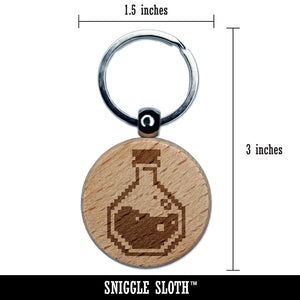 Pixel RPG Potion Health Mana Bottle Engraved Wood Round Keychain Tag Charm