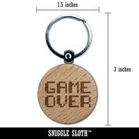 Pixel Video Game Over Text Engraved Wood Round Keychain Tag Charm