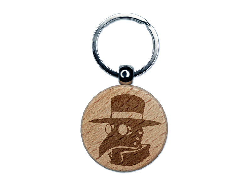 Plague Doctor Mask Engraved Wood Round Keychain Tag Charm