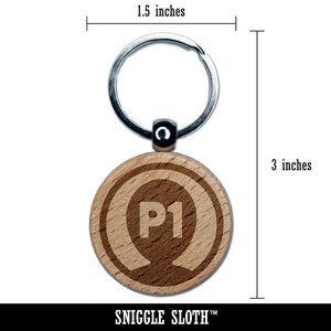 Player One Person Indicator Gaming Icon Engraved Wood Round Keychain Tag Charm