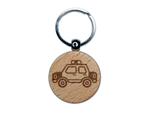 Police Cop Car Vehicle Automobile Engraved Wood Round Keychain Tag Charm