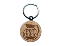 Pot Head Coffee Engraved Wood Round Keychain Tag Charm