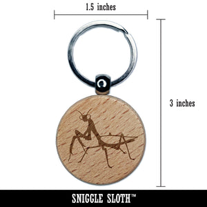Praying Mantis Insect Engraved Wood Round Keychain Tag Charm