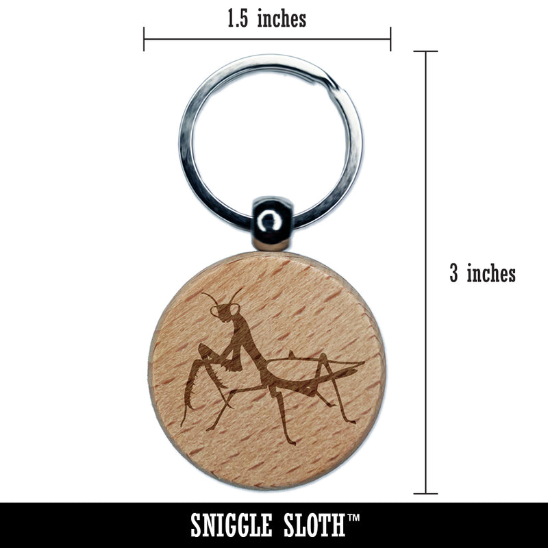 Praying Mantis Insect Engraved Wood Round Keychain Tag Charm