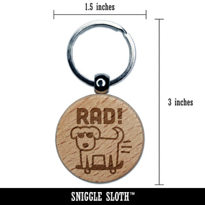 Rad Dog on a Skateboard Engraved Wood Round Keychain Tag Charm