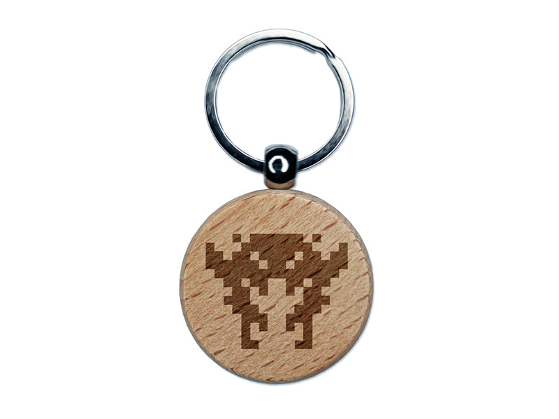 Retro Invaders from Space Crab Alien Engraved Wood Round Keychain Tag Charm
