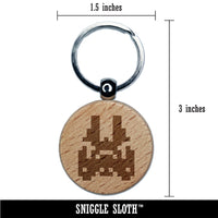 Retro Invaders from Space Star Ship Engraved Wood Round Keychain Tag Charm