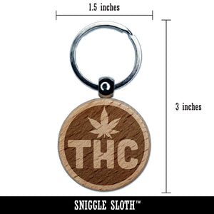THC Marijuana Leaf Circle Engraved Wood Round Keychain Tag Charm