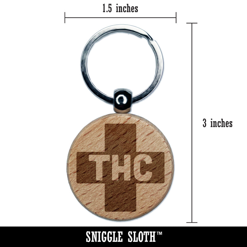 THC Medicinal Marijuana Medical Cross Engraved Wood Round Keychain Tag Charm