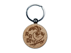 Totally Rad Radish on Skateboard Engraved Wood Round Keychain Tag Charm