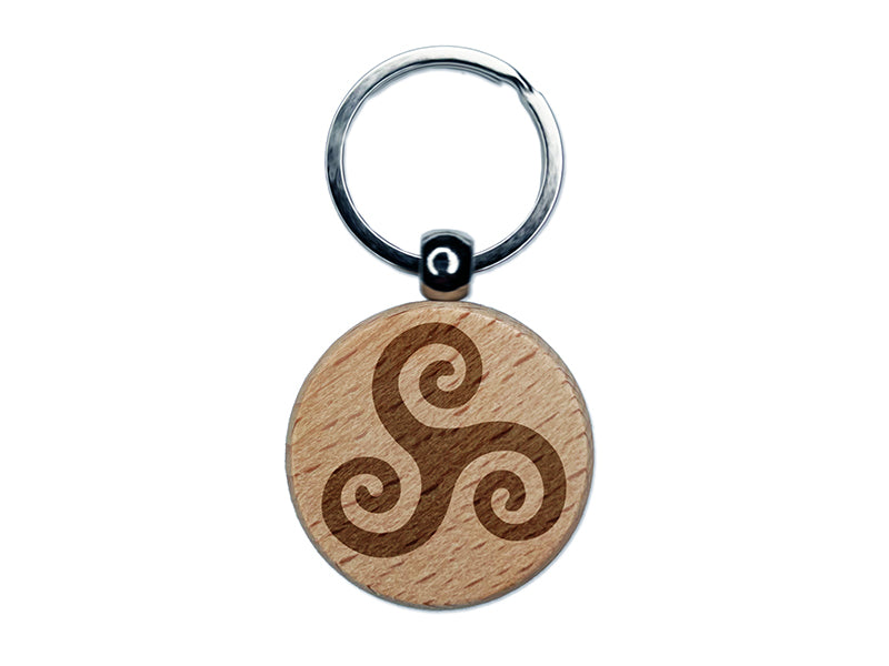 Triskele Triskelion Triple Spiral Celtic Symbol Engraved Wood Round Keychain Tag Charm