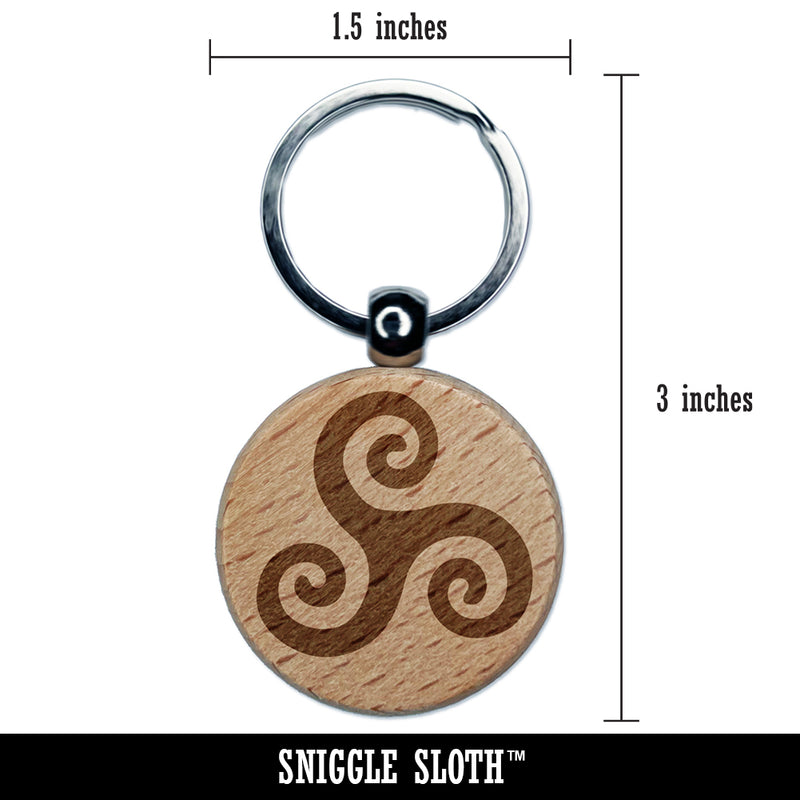 Triskele Triskelion Triple Spiral Celtic Symbol Engraved Wood Round Keychain Tag Charm
