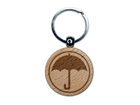 Umbrella Keep Dry Icon Engraved Wood Round Keychain Tag Charm