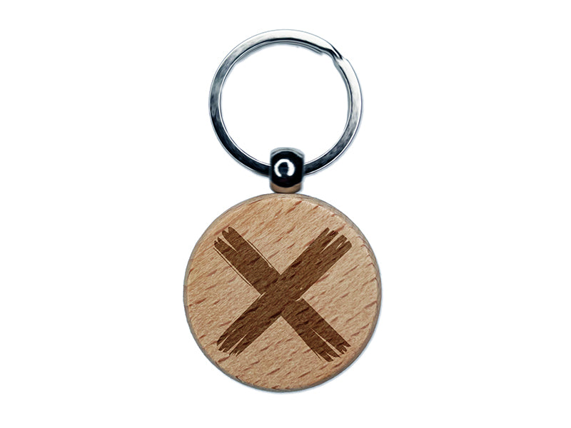 X Marks the Spot Treasure Map Engraved Wood Round Keychain Tag Charm