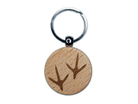 Chicken Footprints Tracks Engraved Wood Round Keychain Tag Charm