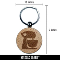 Baking Mixer with Heart Baker Engraved Wood Round Keychain Tag Charm