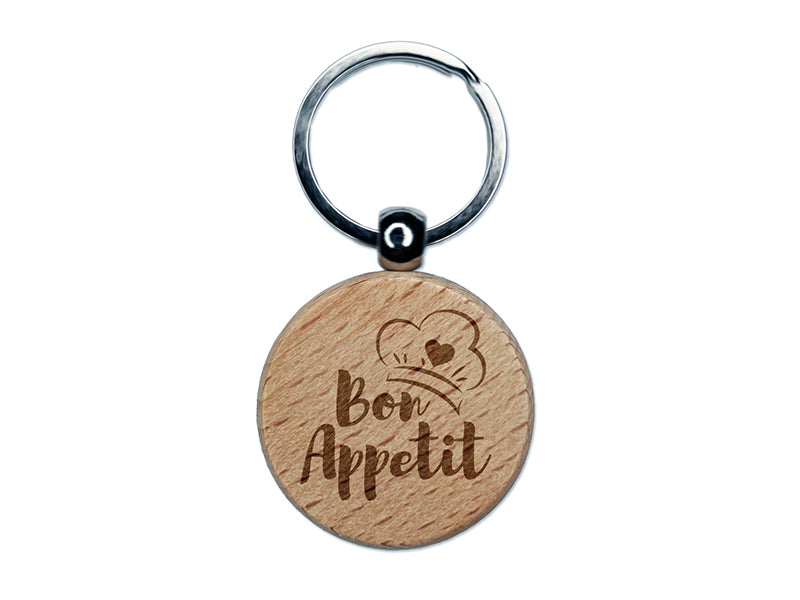 Bon Appetit Love Cooking Baking Engraved Wood Round Keychain Tag Charm