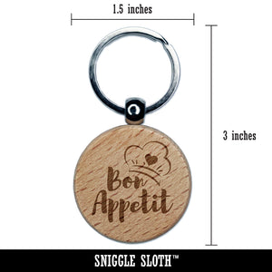 Bon Appetit Love Cooking Baking Engraved Wood Round Keychain Tag Charm