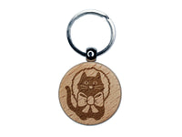 Cat in Christmas Wreath Engraved Wood Round Keychain Tag Charm