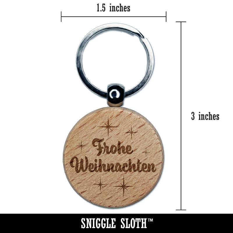 Frohe Weihnachten Merry Christmas German Starburst Engraved Wood Round Keychain Tag Charm