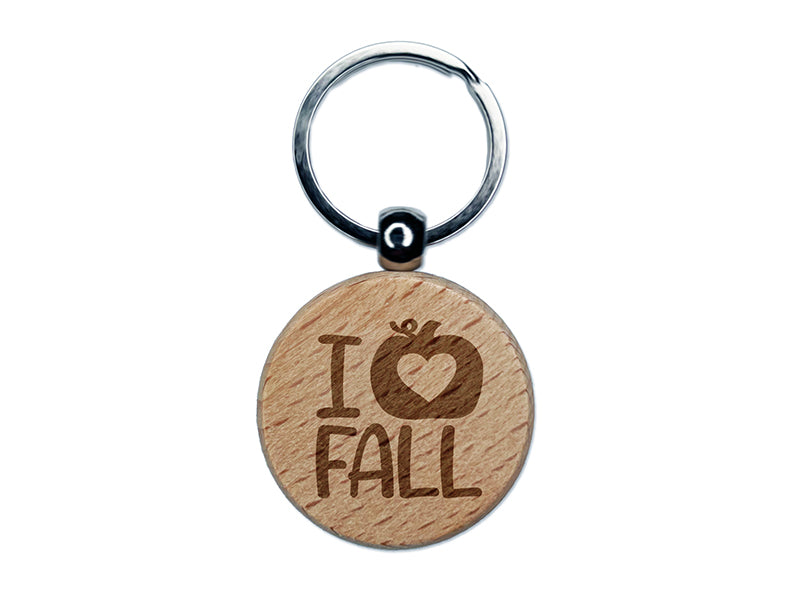 I Heart Love Pumpkin Fall Engraved Wood Round Keychain Tag Charm